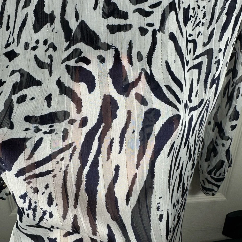 Joseph Ribkoff Button Up Collared Navy/White Blouse Style 231025 Size 2 - Picture 11 of 11